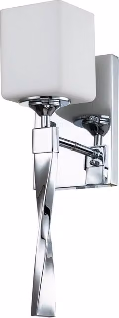 Applique da bagno Marette Kichler in metallo cromato e vetro opale bianco, IP44, con lampadina G9 inclusa