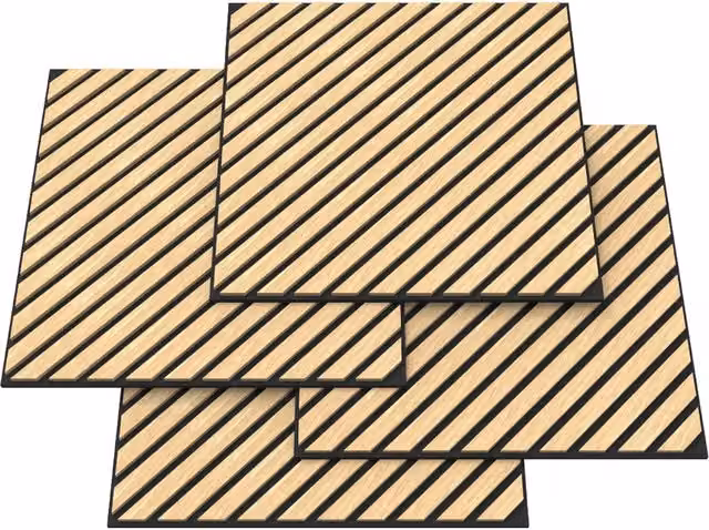 Confezione da 12 pannelli acustici NEU.HOLZ con doghe diagonali effetto rovere chiaro beige, superficie 4,32 m²