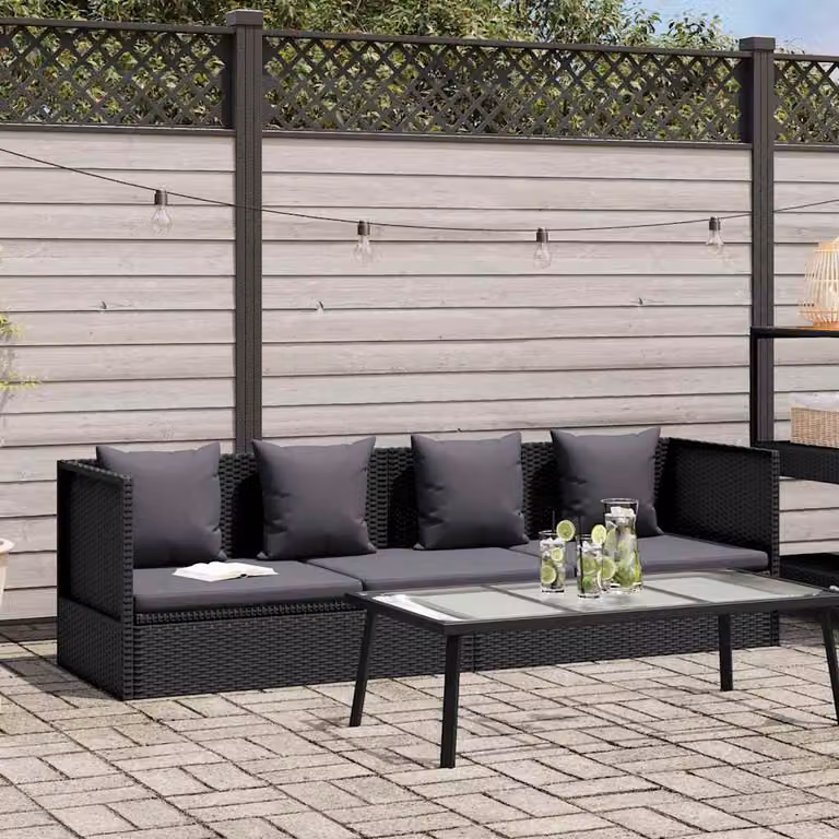 vidaXL Lettino da Giardino Moderno in Polyrattan Nero con Cuscini Regolabili e Struttura in Acciaio Verniciato a Polvere