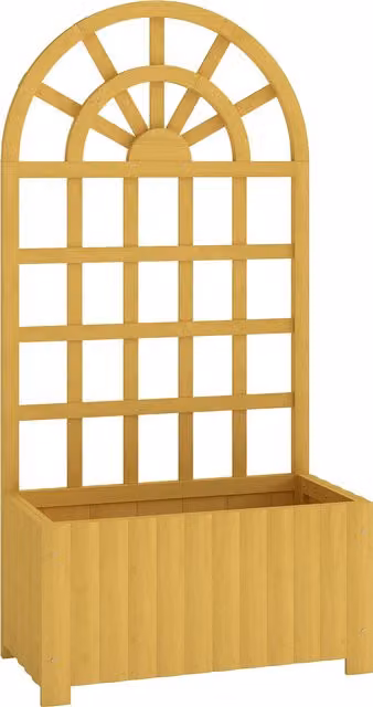 Fioriera Outsunny con grigliato in legno e sistema di drenaggio per orto e fiori, colore marrone, L: 60 cm, P: 30 cm, H: 120 cm