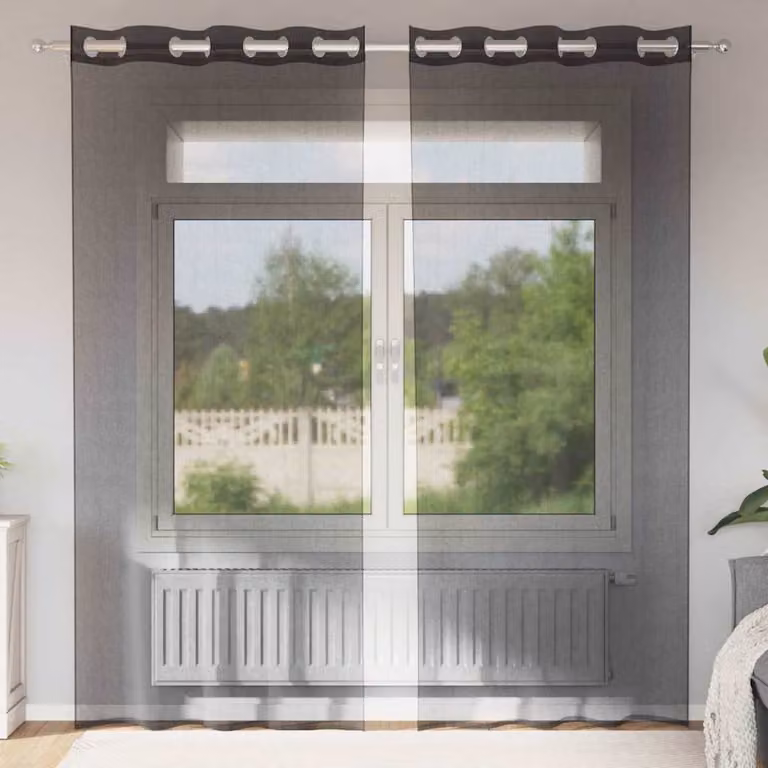 Set di 2 tende in voile semi-trasparenti vidaXL con occhielli, colore nero, L: 140 cm x H: 245 cm