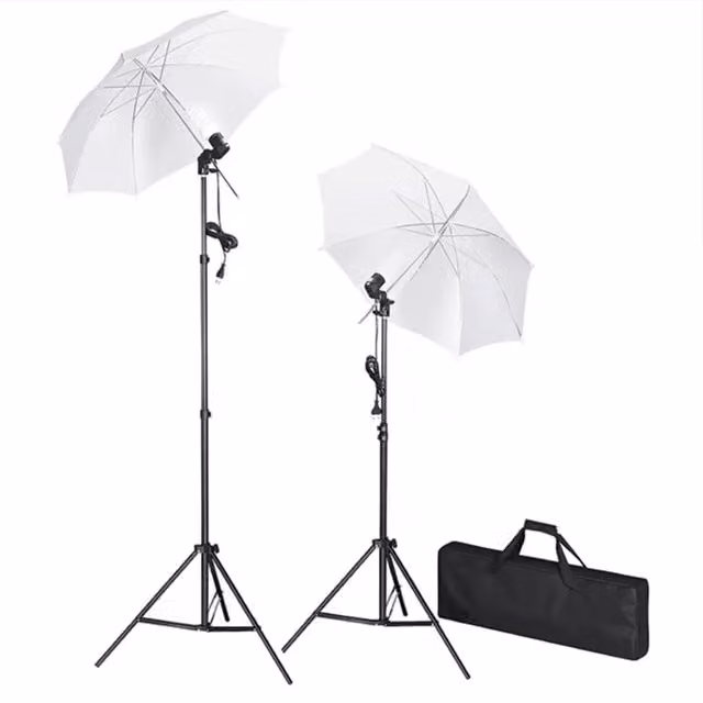 Kit Studio Fotografico vidaXL con Luci, Ombrelli, Fondale e Riflettore in Metallo e Alluminio Nero
