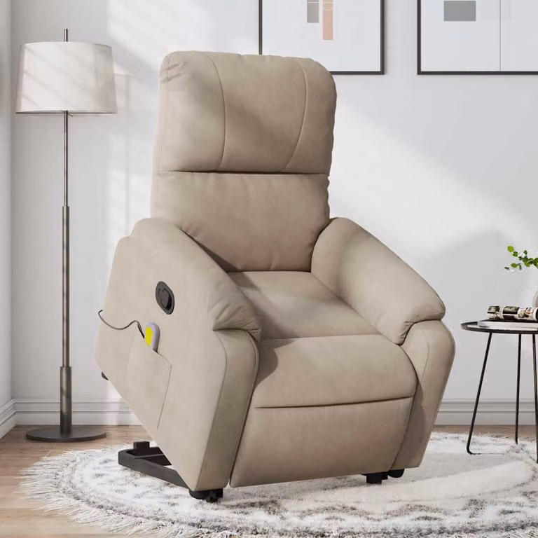 vidaXL Poltrona Alzapersona Reclinante con Massaggio in Microfibra Beige e Grigio