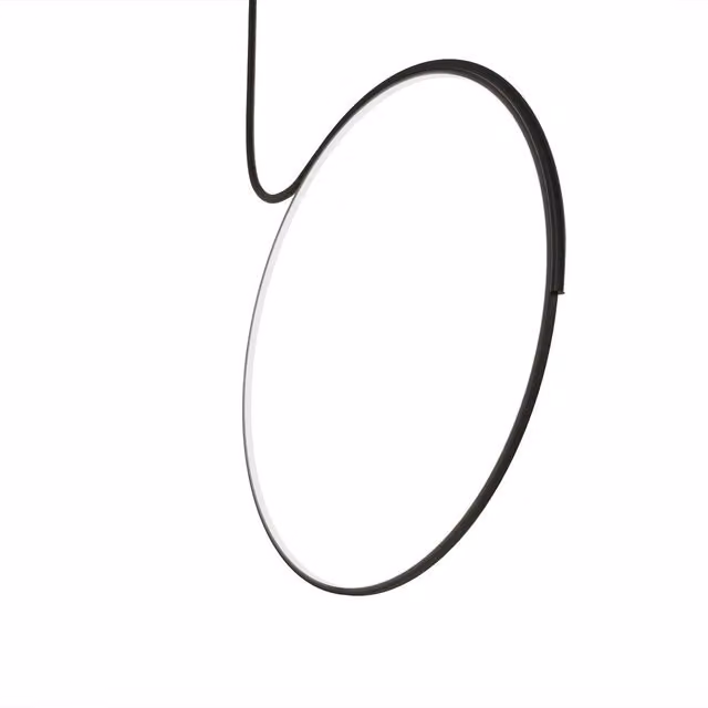 Plafoniera LED KDLN Poise a anello dimmabile in metallo e tessuto, luce bianca calda, nera