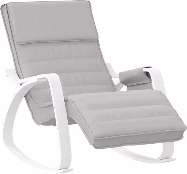 Sedia a Dondolo Moderna in Tessuto Grigio e Bianco con Struttura in Legno di Betulla CFW5689372