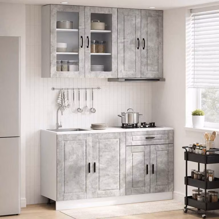 vidaXL Unità Cucina Moderna PORTO in MDF Grigio con Ante in Vetro, L/P/H: 81,5 x 46,0 x 80,0 cm
