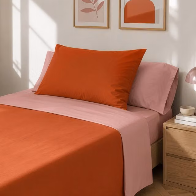 Completo letto 1 piazza e mezza Manopesca in microfibra marrone e arancione, include lenzuolo piano, lenzuolo con angoli e federa, 120x200 cm