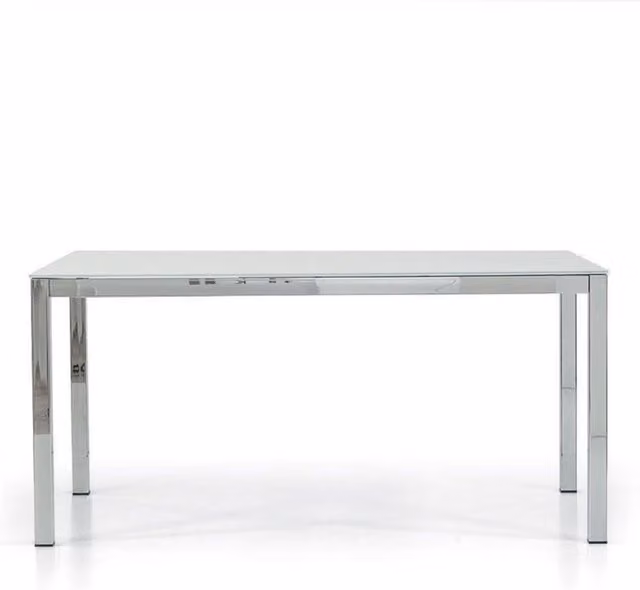 Tavolo moderno allungabile Mobili 2G in vetro trasparente e metallo argento L: 140 cm, P: 90 cm, H: 76 cm