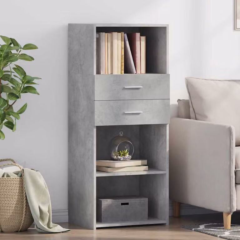Credenza moderna vidaXL in legno multistrato e MDF, colore grigio cemento, L 50 cm x P 42,5 cm x H 124 cm