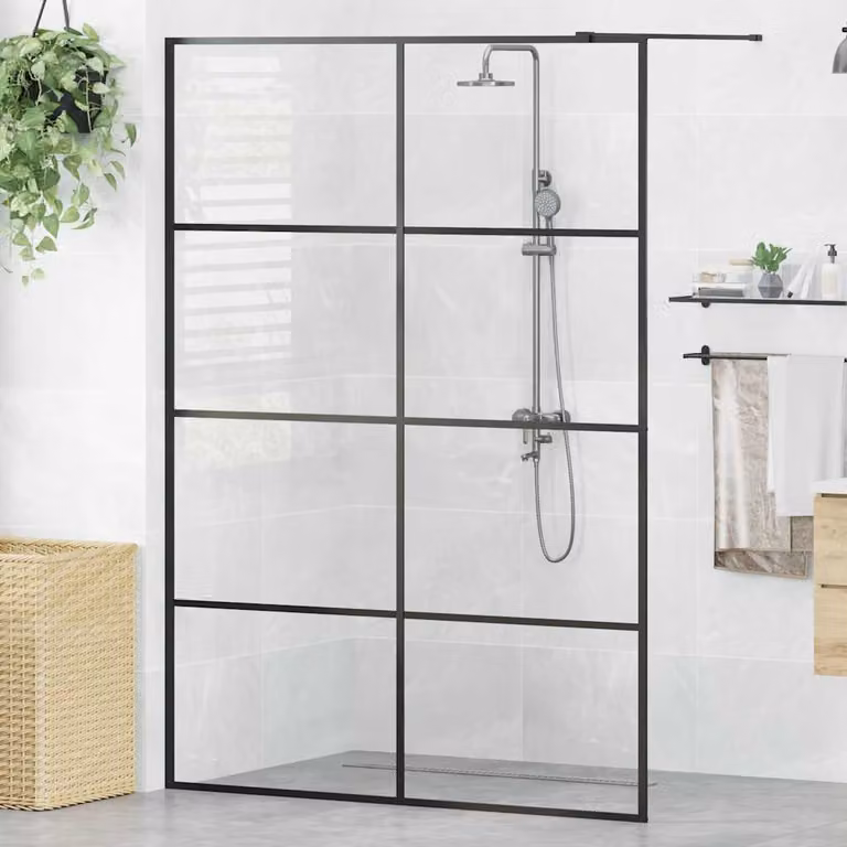 Parete Doccia Walk-in vidaXL in Vetro Trasparente ESG, L: 140 cm, H: 195 cm, Colore Nero