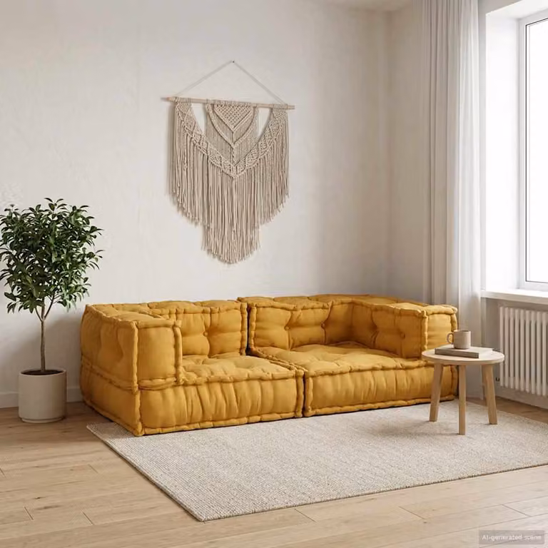 vidaXL Divano Modulare a 2 Posti Giallo in Tessuto L: 140 cm, P: 70 cm, H: 36 cm