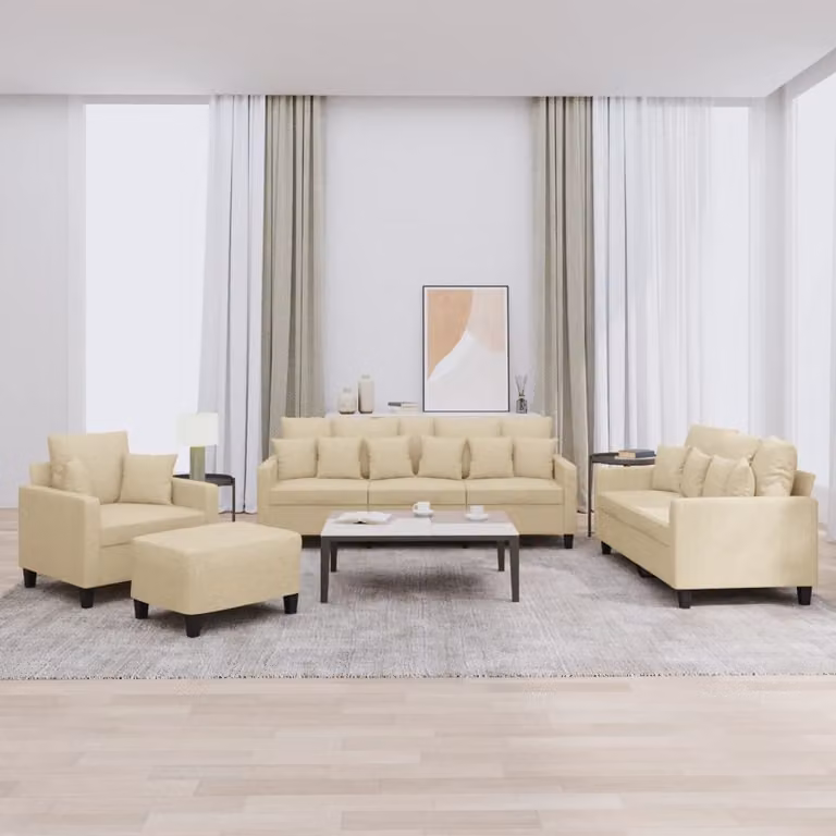 vidaXL Set di Divani 4 Pezzi Moderno in Tessuto Beige con Cuscini e Ottoman