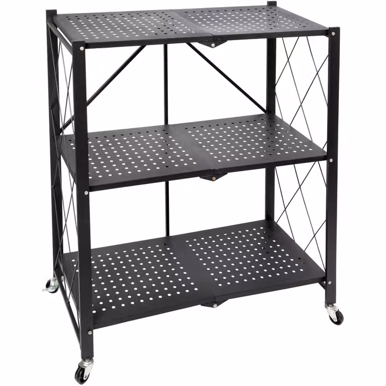 Scaffale multiuso VESTIAMO CASA con 3 ripiani richiudibili in metallo nero stile industrial H 87 cm x L 71 cm x P 34 cm