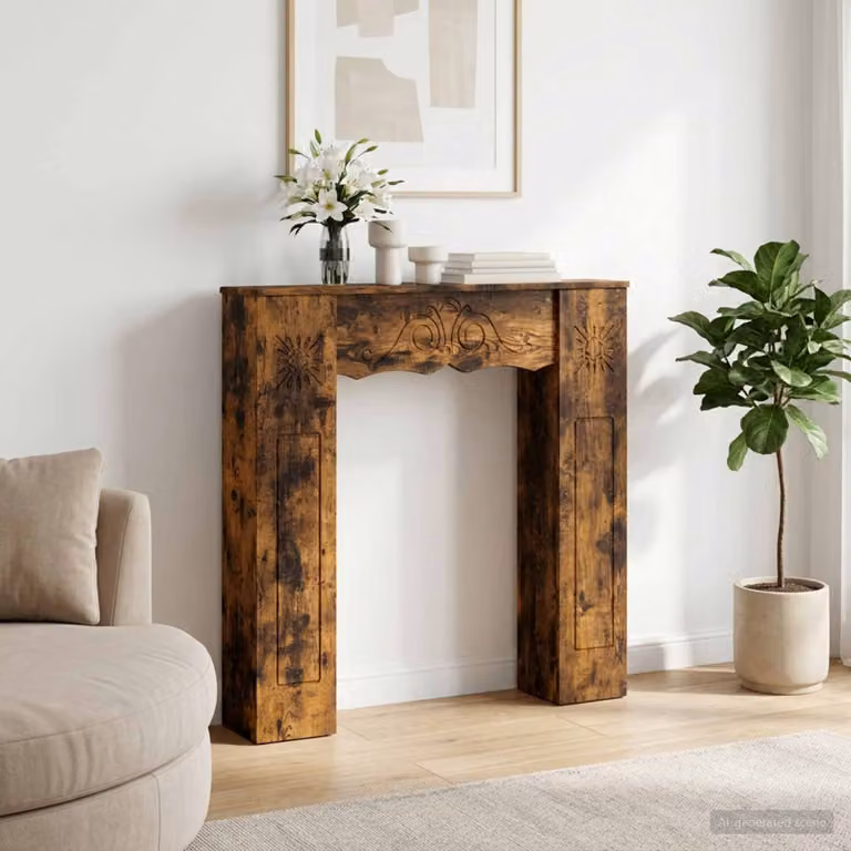 Cornice per camino moderna vidaXL in legno color rovere fumo L: 102 cm, P: 20 cm, H: 102 cm