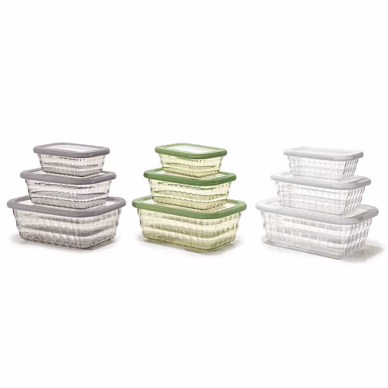 Set di 3 contenitori rettangolari ermetici trasparenti GUSTO CASA Linea Timeless impilabili e senza BPA