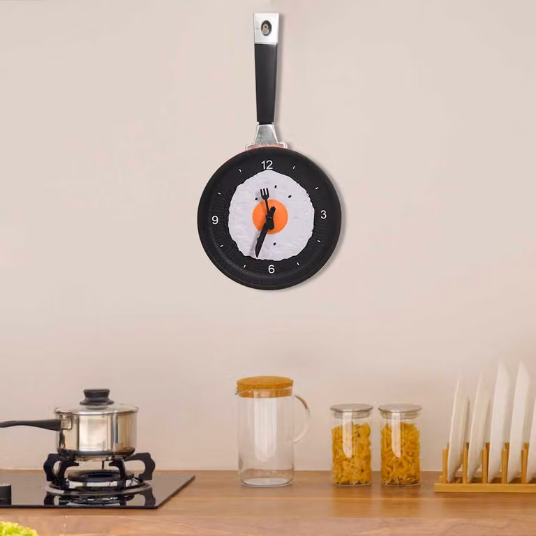 vidaXL Orologio da Parete Analogico con Design Uovo Fritto in Padella, Multicolore e Nero, Diametro: 18,8 cm
