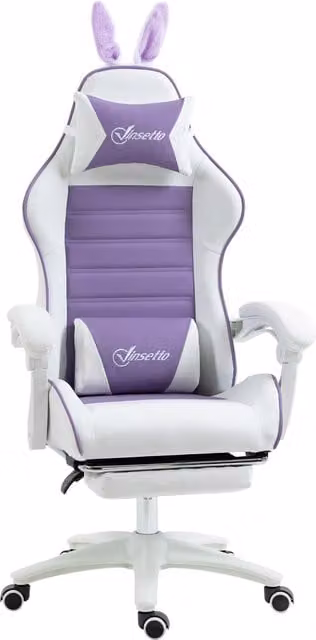 Sedia Gaming Vinsetto con Orecchie da Coniglio, Reclinabile e Regolabile, Viola con Poggiapiedi e Cuscini