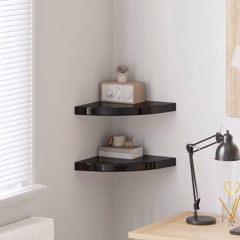 Set di 2 Scaffali Angolari da Parete vidaXL in MDF Nero Lucido L/P/H: 35 x 35 x 3,8 cm