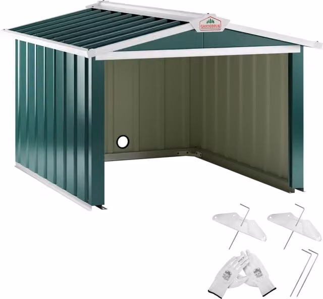 Garage per robot tagliaerba Gardebruk in acciaio zincato e PVC verde con tetto spiovente moderno L: 100 cm, P: 86 cm, H: 63 cm