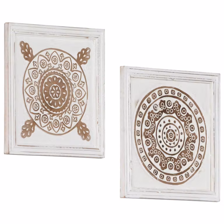 Decorazione artistica moderna vidaXL in legno, set da 2 pezzi, stile astratto geometrico, Marrone e bianco, L 40 x P 40 x H 1,5 cm