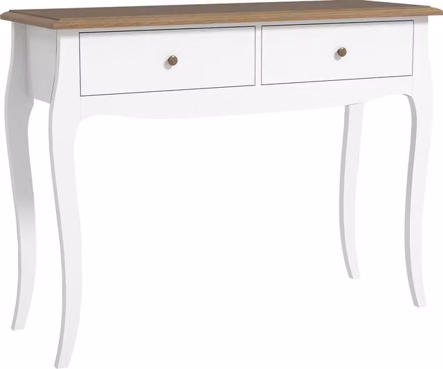 HOMCOM Tavolo Consolle Moderno in Legno con 2 Cassetti, Bianco e Marrone Scuro, L 100 x P 35 x H 76.5 cm