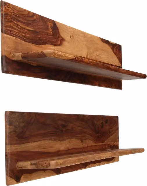 Set di 2 mensole da parete vidaXL in legno massello di acacia marrone L: 118 cm, P: 26 cm, H: 20 cm