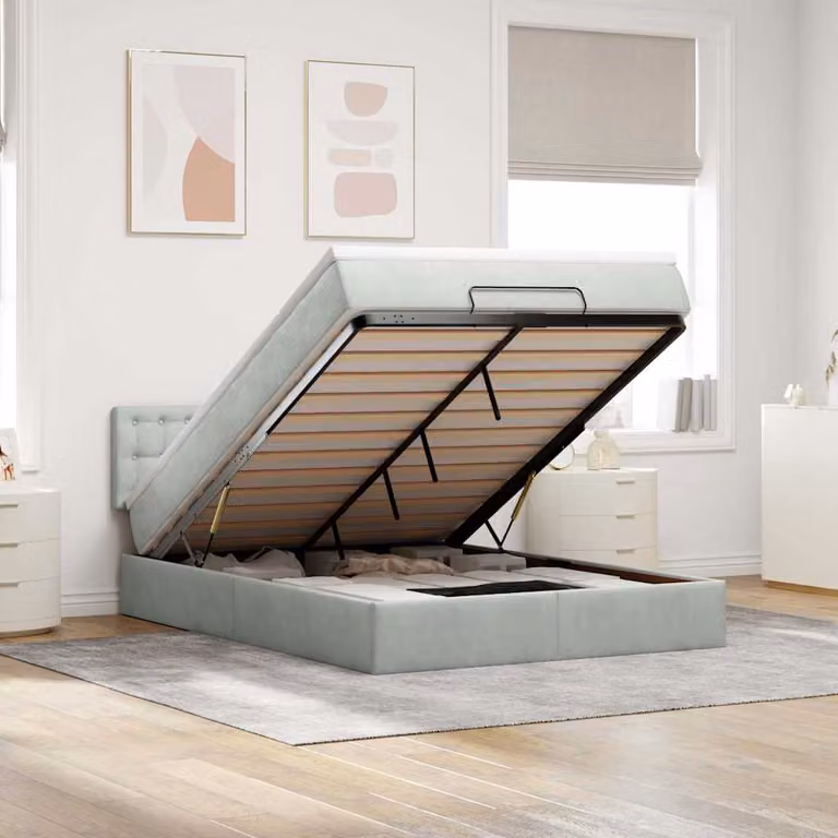 vidaXL Struttura Letto con Materasso e Base Contenitore Lift-Up in Velluto, L/P/H: 144 x 193 x 88 cm