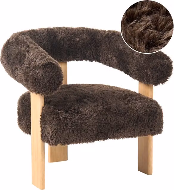 Poltrona lounge Beliani in stile retro con rivestimento in ecopelle e tessuto marrone e gambe in legno di gomma per il tuo salotto L: 77 cm, P: 68 cm, H: 76 cm
