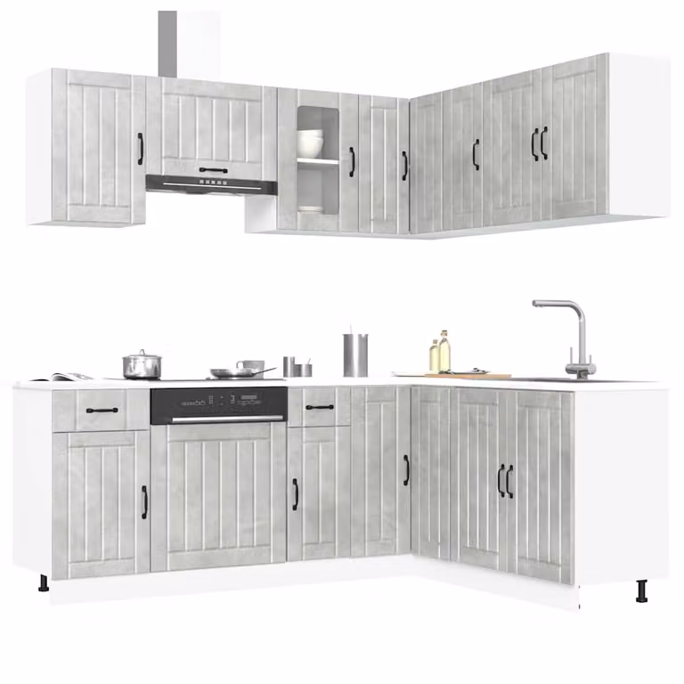 Set Mobili da Cucina vidaXL Kalmar 11 Pezzi Grigio Cemento Moderno