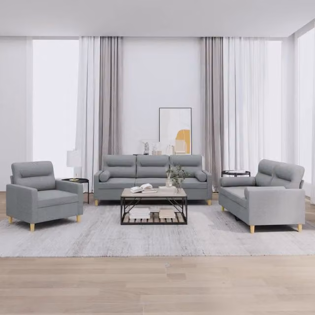 vidaXL Set di Divani 3 Pezzi Moderno in Tessuto Grigio con Cuscini