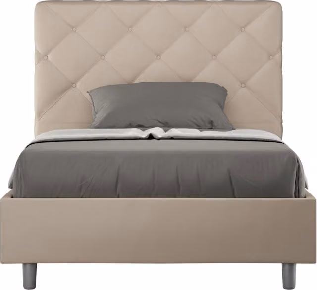 Letto una piazza e mezza contenitore imbottito BS COM in similpelle beige H: 145 cm, L: 130 cm, P: 220 cm