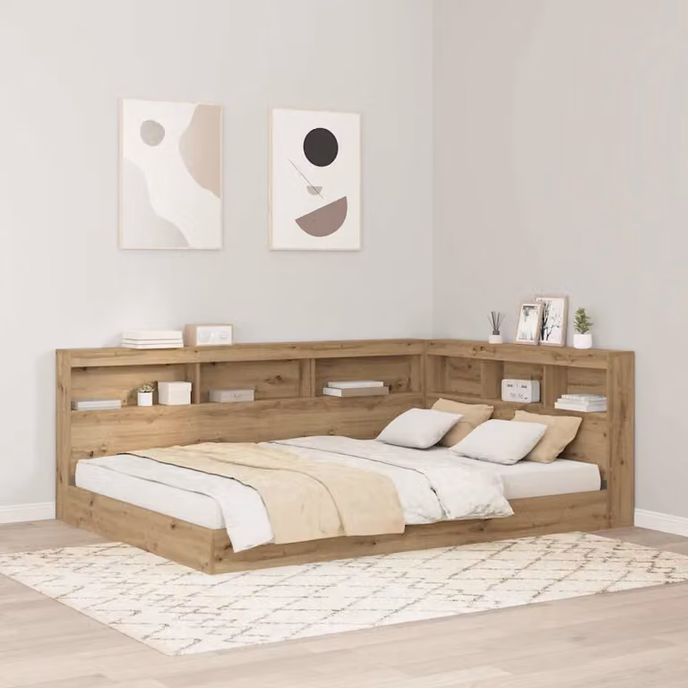 Testata del letto con contenitore vidaXL in legno rovere e metallo marrone con ripiano integrato e porta USB L: 207,5 cm, P: 18,1 cm, H: 76,5 cm