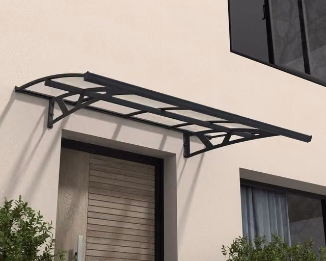 Pensilina da esterno Amsterdam Canopia moderna con tetto trasparente e struttura nera L: 224 cm, P: 140 cm