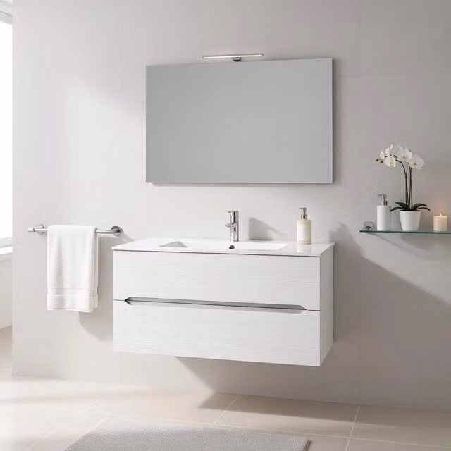 Composizione mobile bagno sospeso con cassetti Taco mod. TALIA Larice Bianco L: 120 cm
