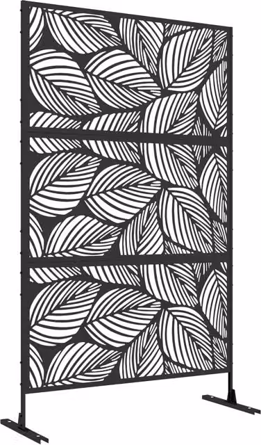 Pannello frangivista decorativo XYLO in acciaio nero con motivo vegetale L/P/H: 122 x 45 x 198 cm
