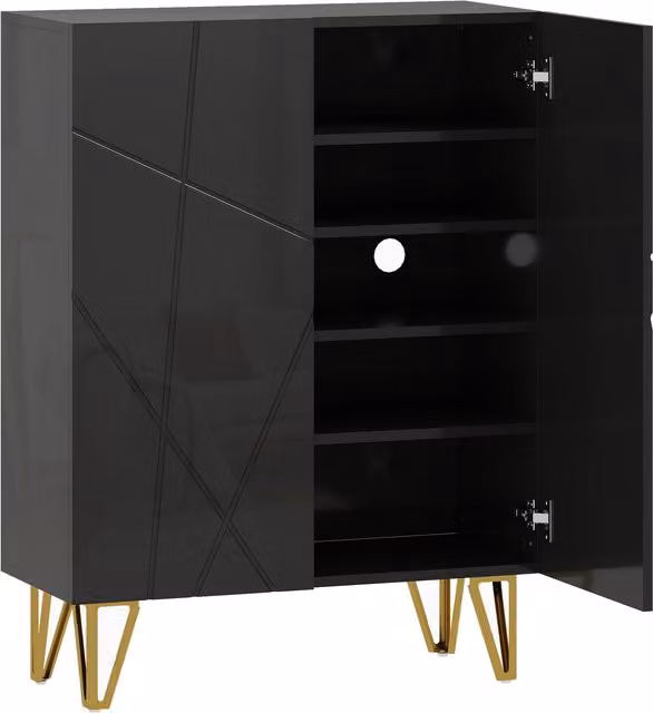 Scarpiera HOMCOM con 2 Ante e 4 Ripiani Regolabili, Nero, L: 72 cm, P: 31,5 cm, H: 95 cm