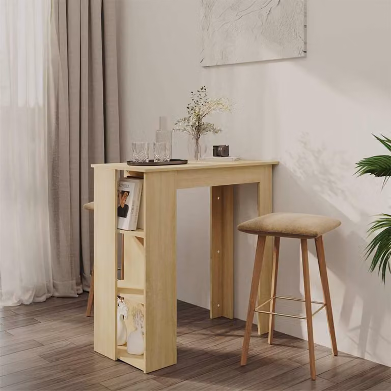vidaXL Tavolino da Bar Moderno con Ripiani in Truciolato, Colore Marrone e Beige, L: 102 cm, P: 50 cm, H: 103,5 cm