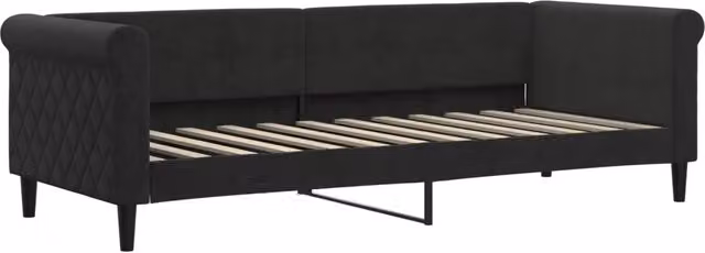 Letto singolo da giorno in velluto nero per adulti L/P: 80 x 200 cm