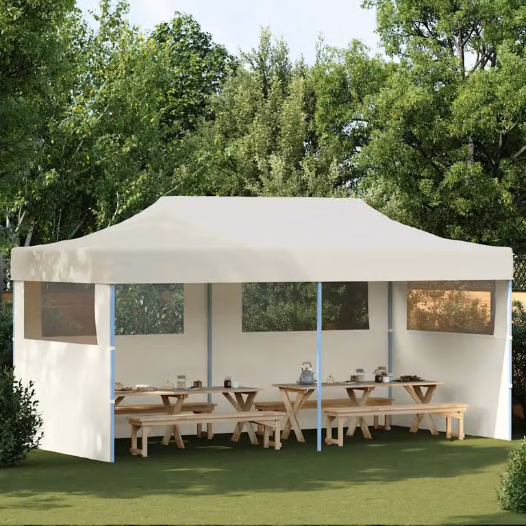 Tenda per feste pop-up pieghevole vidaXL beige con finestra in poliestere e acciaio
