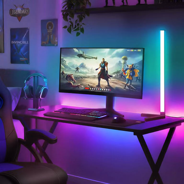 Lampada da terra a LED Tectake RGBIC con telecomando e timer, disponibile in bianco o nero