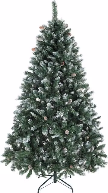 Albero di Natale innevato HOMCOM con pigne e base in metallo pieghevole, Altezza: 180 cm, Verde