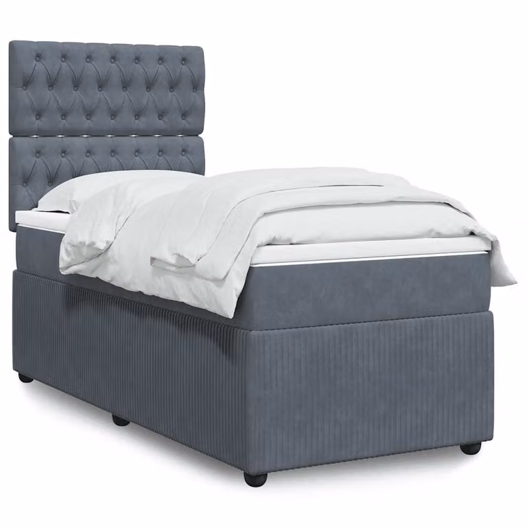 vidaXL Giroletto a Molle Ibrido con Materasso in Velluto Grigio L/P/H: 90 x 200 cm