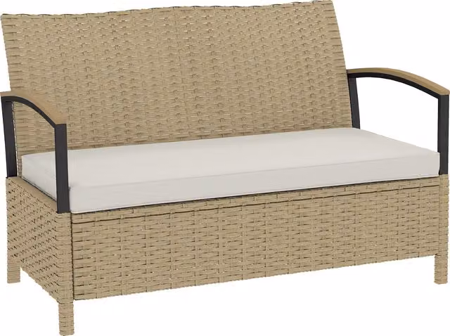 Panca contenitore Outsunny in metallo con cuscino imbottito, capacità 125L, L: 123 cm, P: 70 cm, H: 82 cm, colore cachi