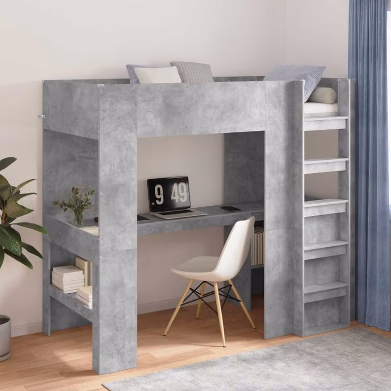 vidaXL Struttura letto a castello con scrivania in legno ingegnerizzato Grigio