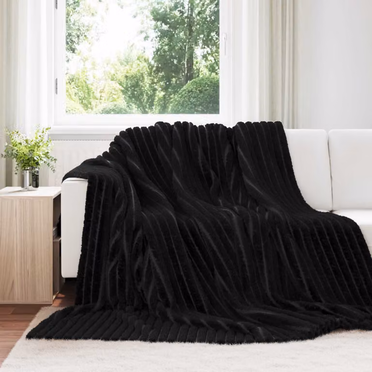 Set di 6 coperte in pile vidaXL nere, morbide e lavabili, L 270 x P 240 cm