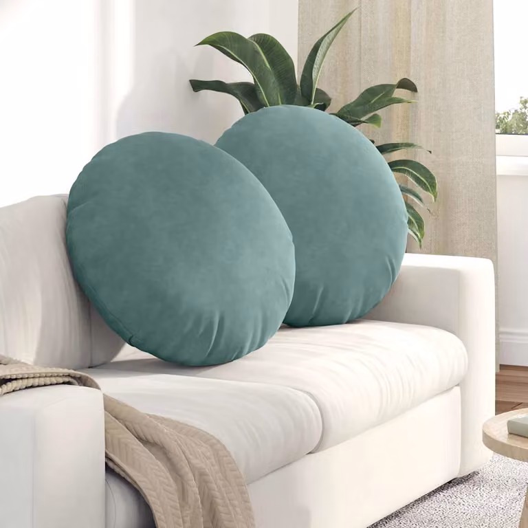 Set di 2 cuscini per seduta rotondi vidaXL in velluto verde petrolio, Ø 60 cm x 21 cm