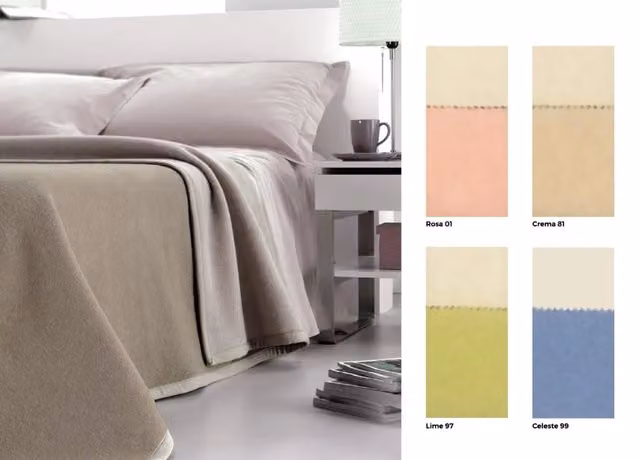 Coperta Jacquard in Pura Lana Vergine Biancheriaweb Reversibile Tinta Unita Verde 250 x 250 cm