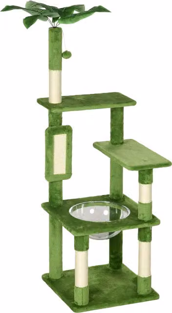 Albero per gatti PawHut con amaca e giocattoli integrati, Verde, L/P/H: 49 x 49 x 142 cm