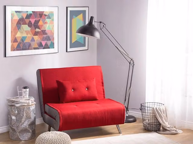 Divano letto singolo pieghevole BELIANI in tessuto rosso con struttura in schiuma e metallo