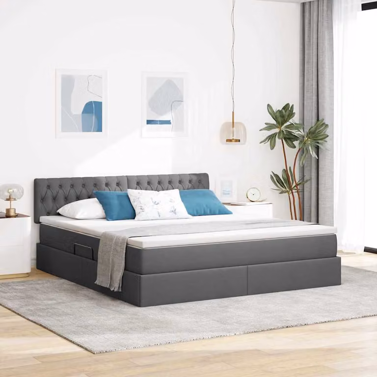 Letto con contenitore e illuminazione LED vidaXL in tessuto Grigio, L/P/H: 160 x 200 x 204 cm